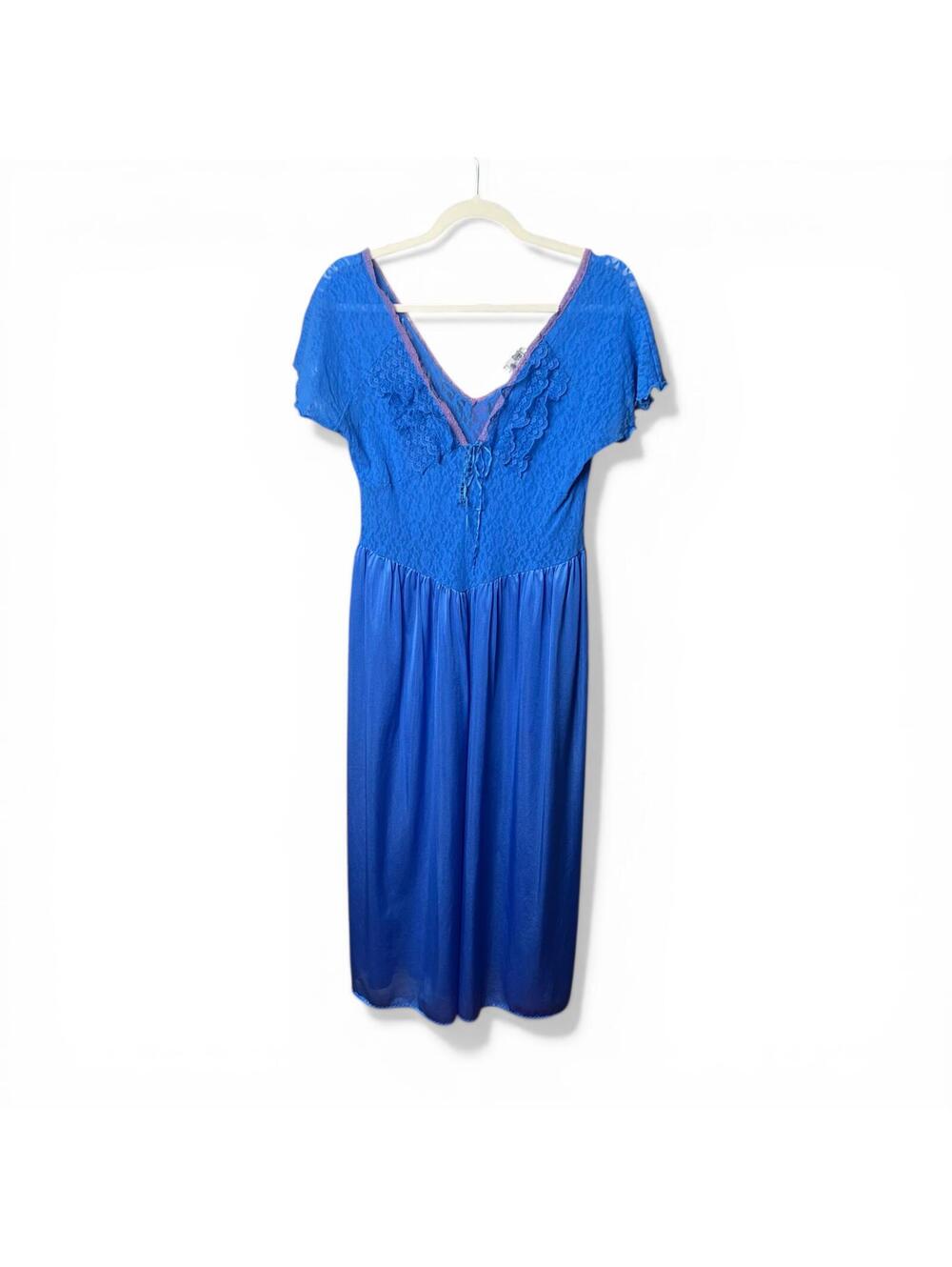 Vintage Cobalt Blue Lace Ruffle Bust Cinema Etoile Slip Dress